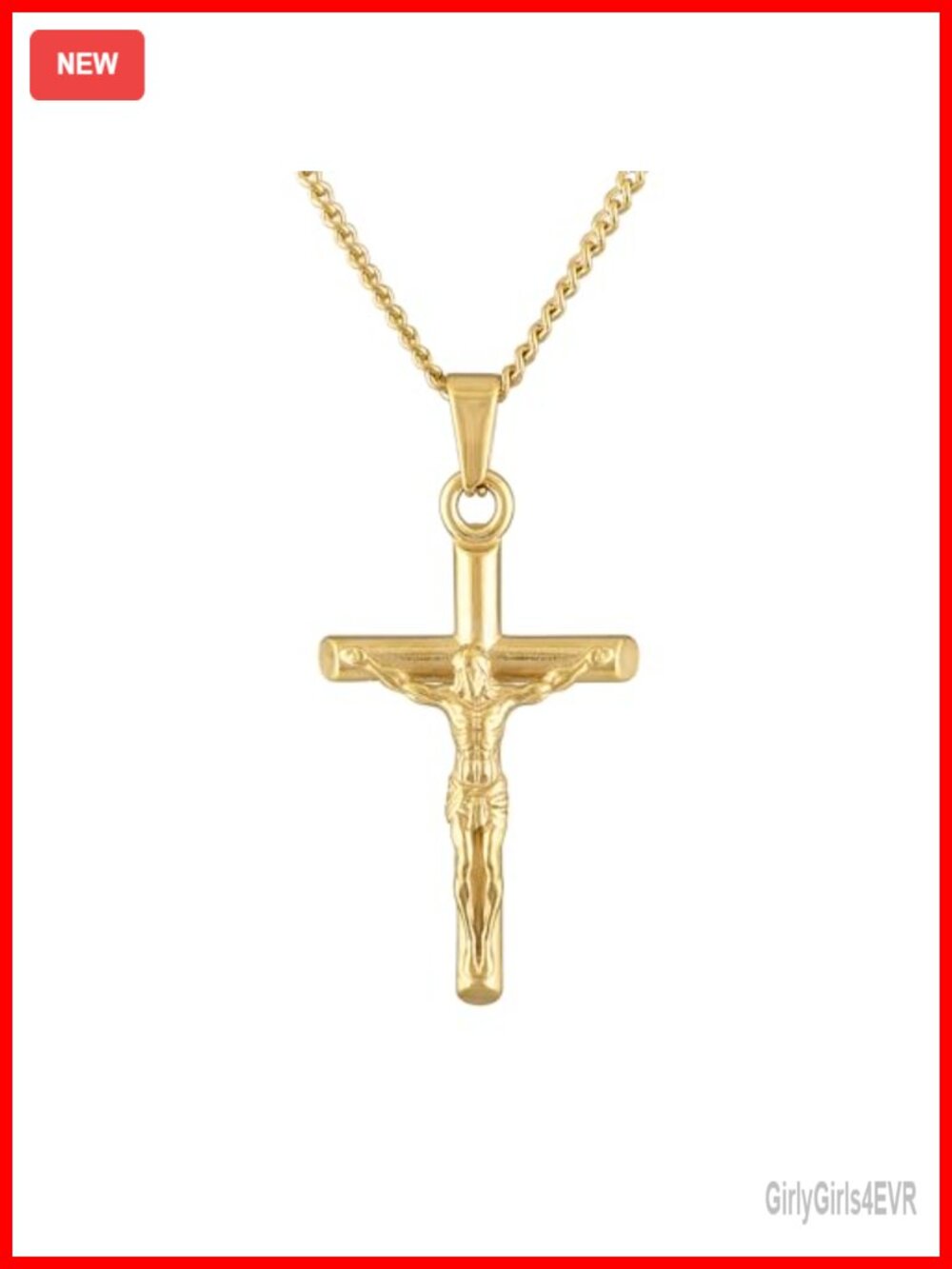 14K Gold Plated Stainless Steel Curb Chain Cross Pendant Necklace 24in